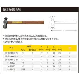 [54-192-23] 圆头锤24oz(胡桃木手柄)