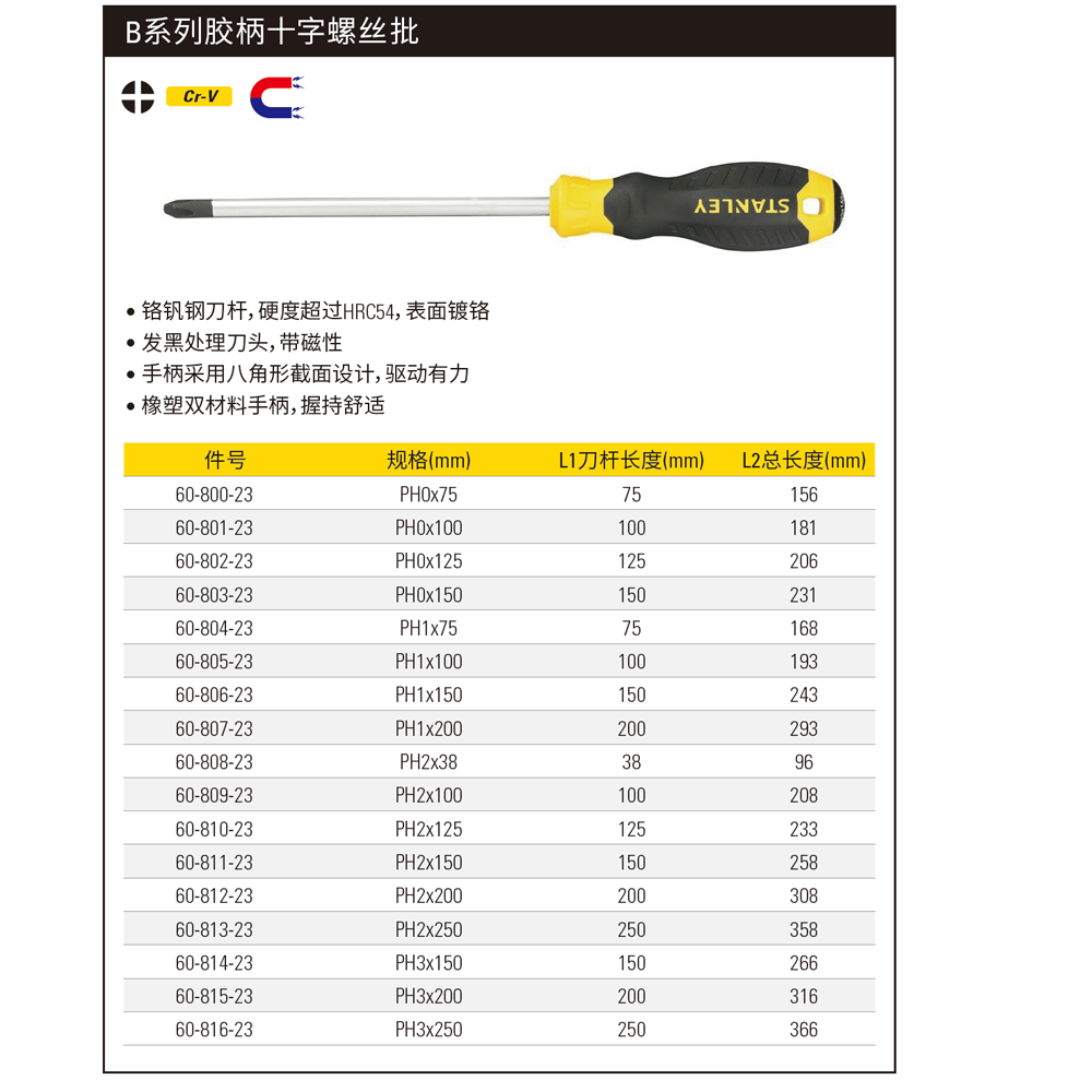 [60-806-23] B系列胶柄十字螺丝批PH1x150mm