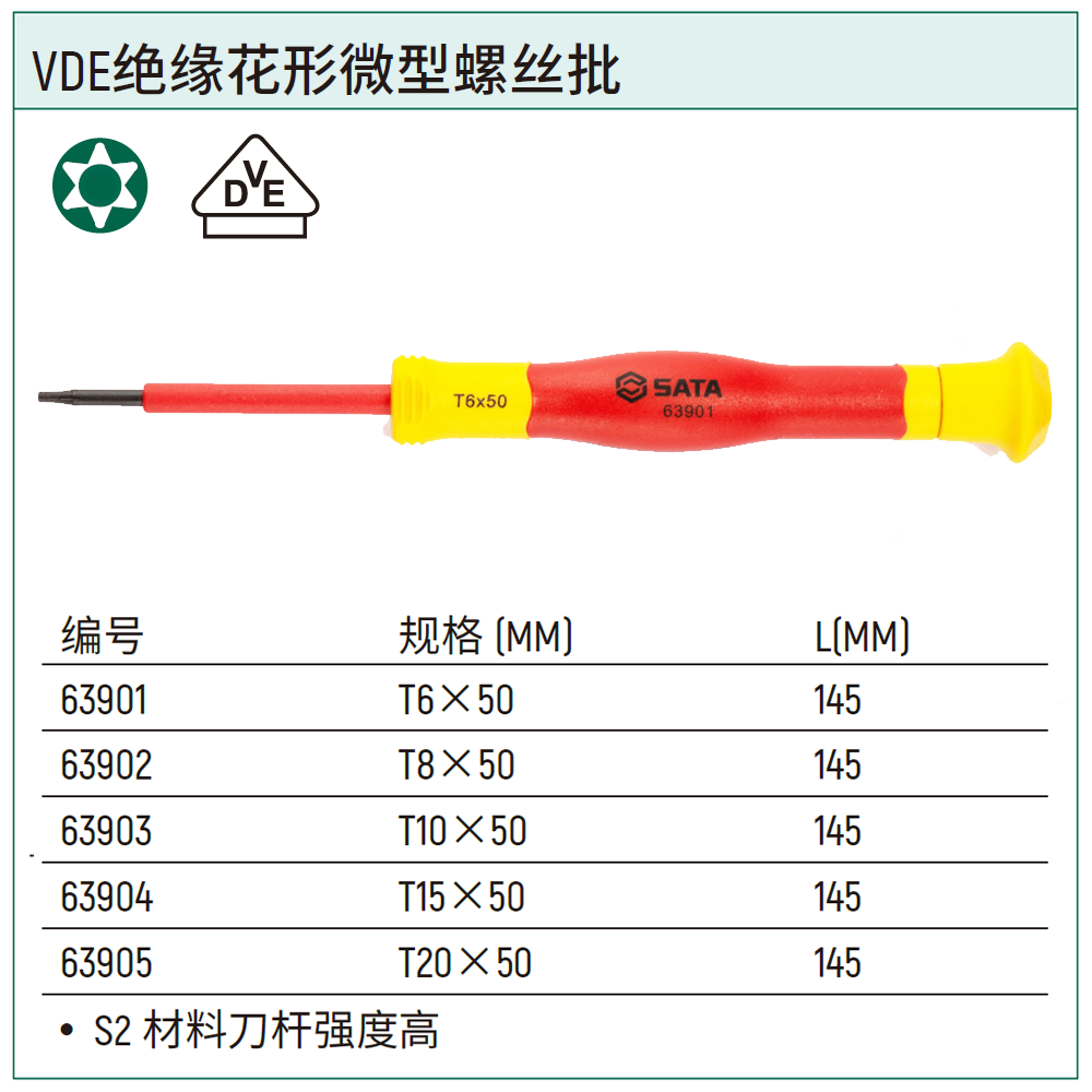 [63905] VDE绝缘花形微型螺丝批T20x50MM
