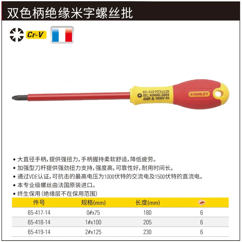 STANLEY/史丹利 双色柄米字绝缘螺丝批PZ1x100mm(定制化) 65-418-14