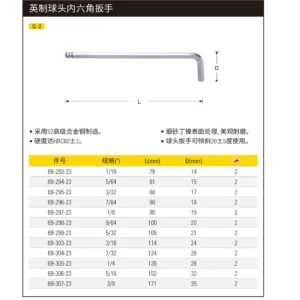 [69-295-23] 英制球头内六角扳手3/32"