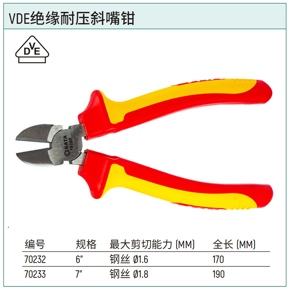 [70233] VDE绝缘耐压斜嘴钳7″