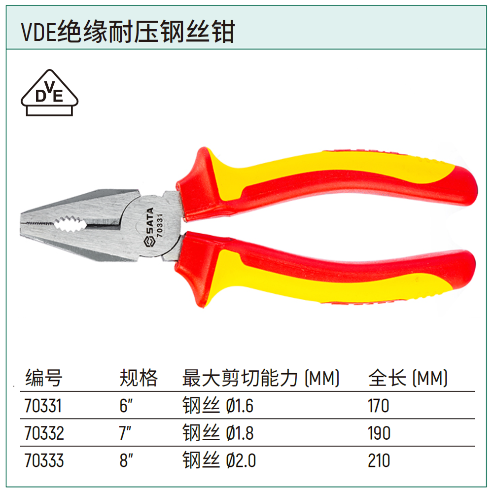 [70332] VDE绝缘耐压钢丝钳7″