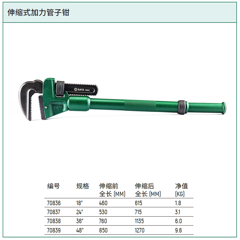 [70836] 伸缩式加力管子钳18″