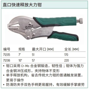 [71205] 直口快速释放大力钳7"