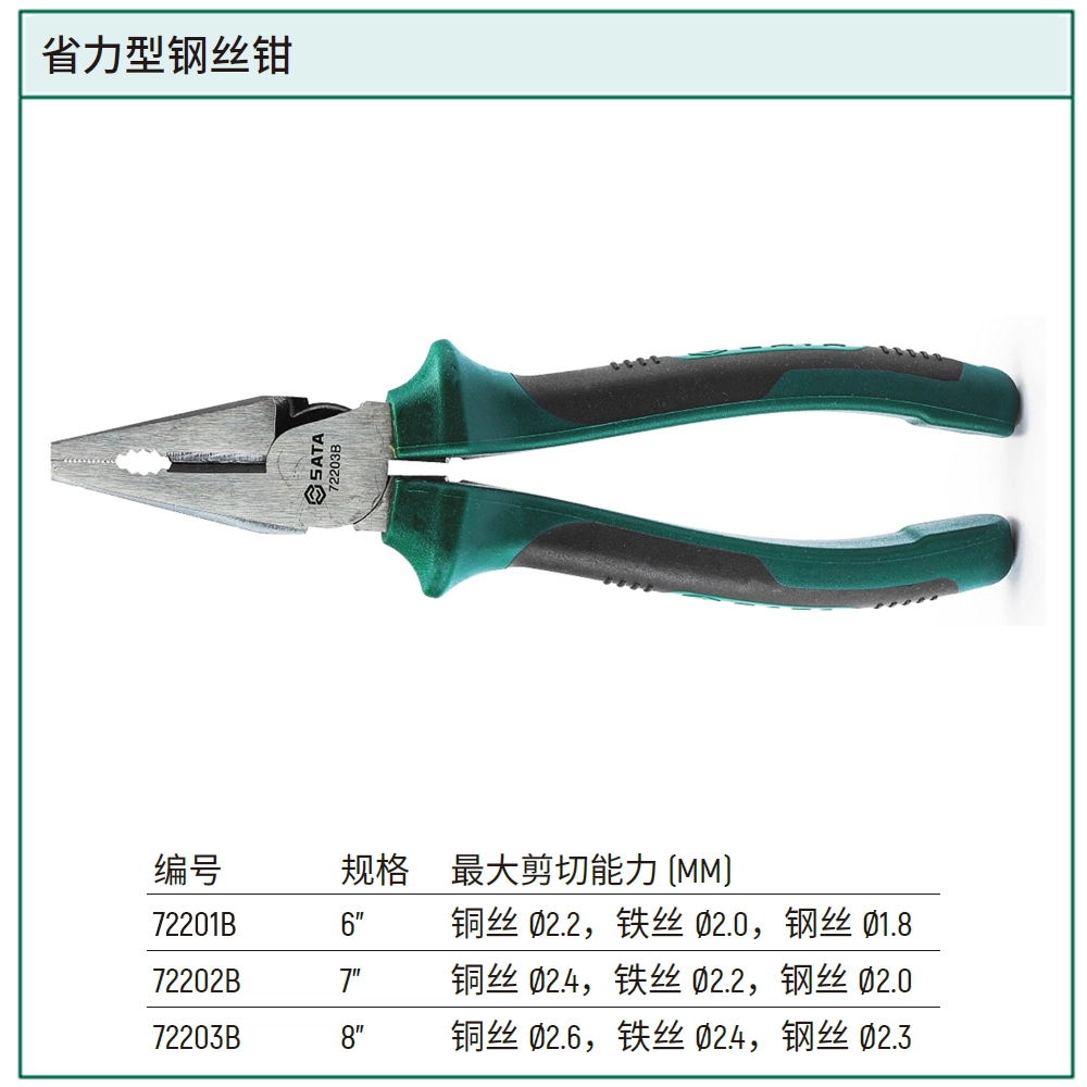 [72203B] 省力型钢丝钳8"