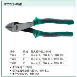 [72303B] 省力型斜嘴钳8"