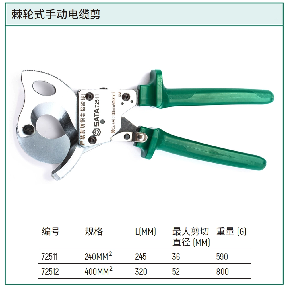[72511] 棘轮式手动电缆剪240MM²