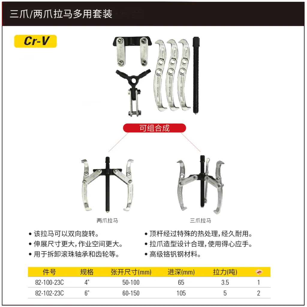 [82-102-23C] 三爪/两爪拉马多用套装6″