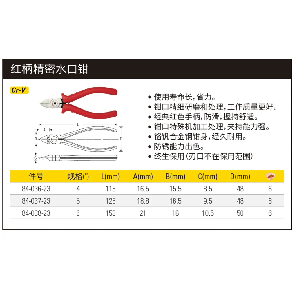 [84-036-23] 红柄精密水口钳4″