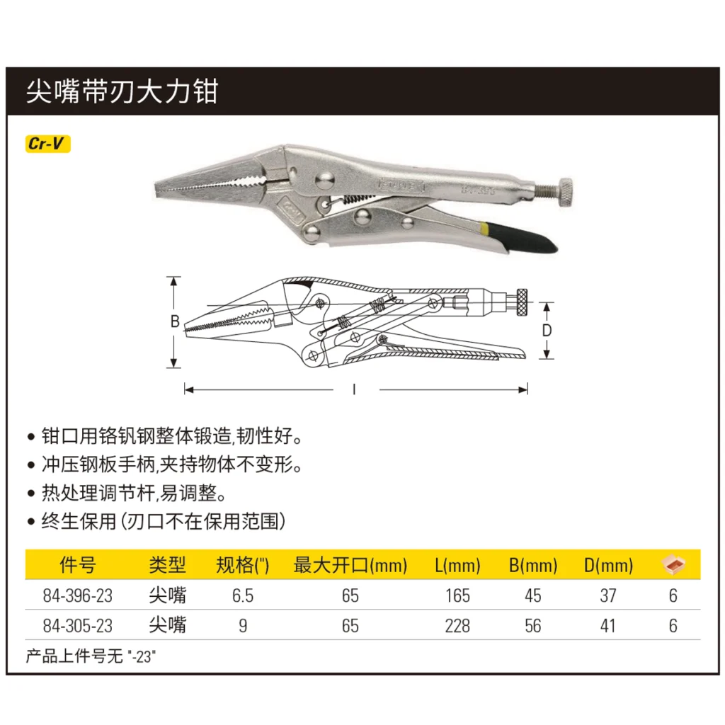 [84-305-23] 尖嘴带刃大力钳9″