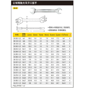 [88-153-1-22] 公制精抛光双开口扳手13x15mm