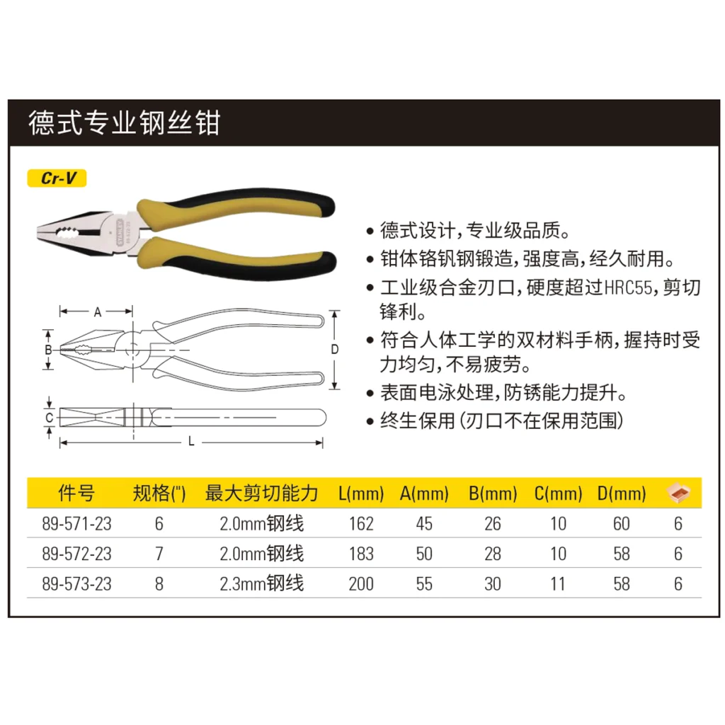 [89-572-23] 德式专业钢丝钳7″