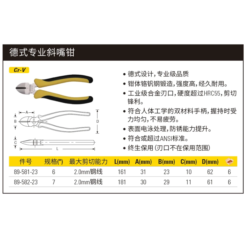 [89-581-23] 德式专业斜嘴钳6″