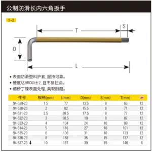 [94-534-23] 公制防滑长内六角扳手5mm