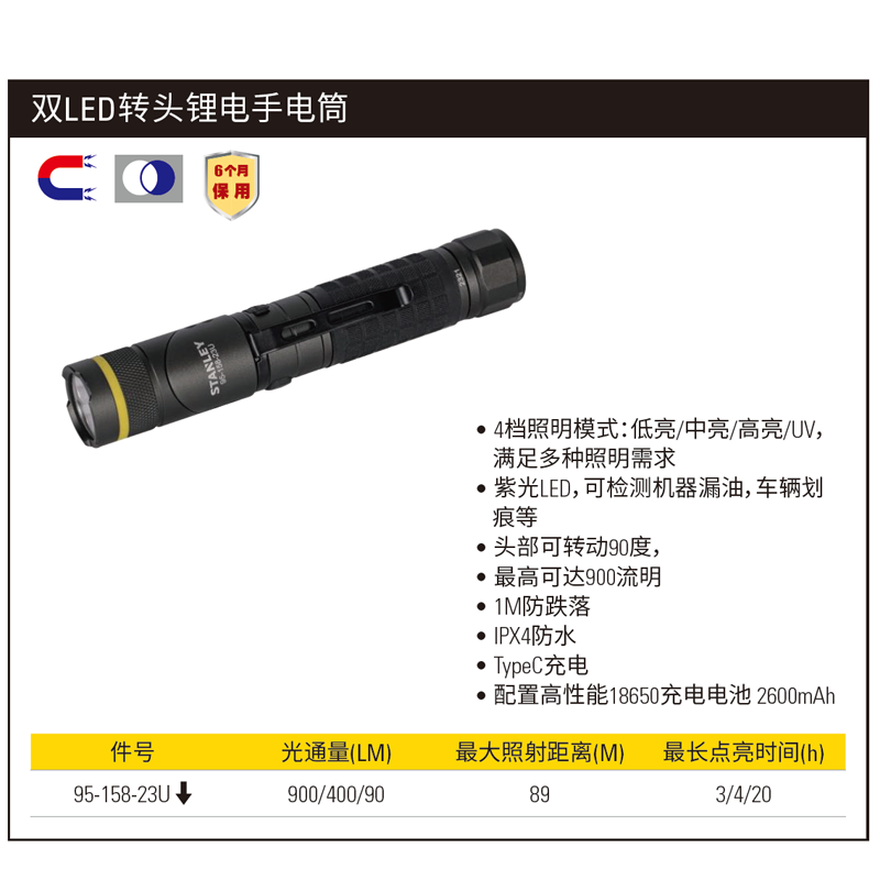 [95-158-23U] 双LED转头锂电手电筒