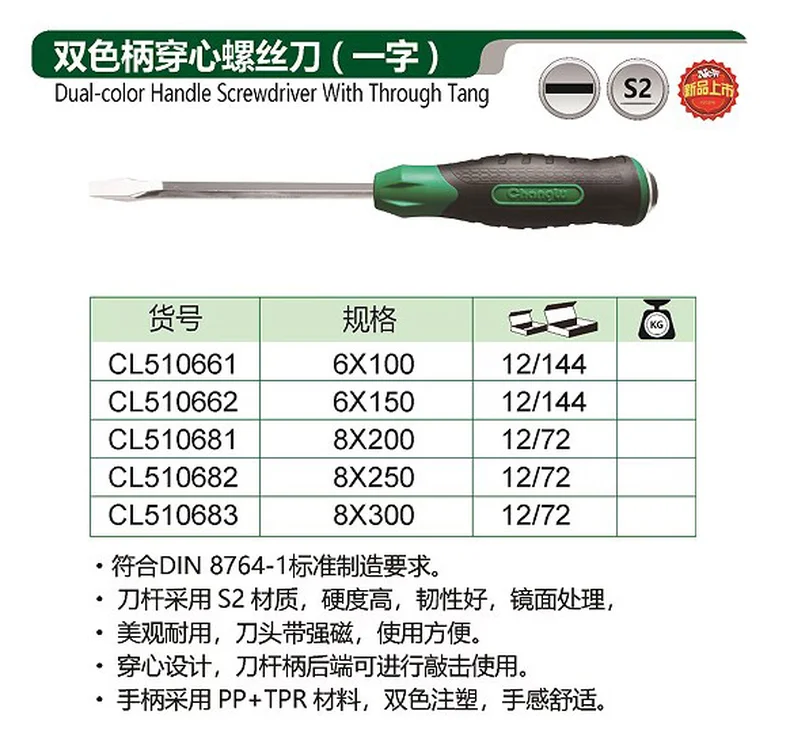 [CL-510662] 双色柄穿心螺丝刀6X150一字