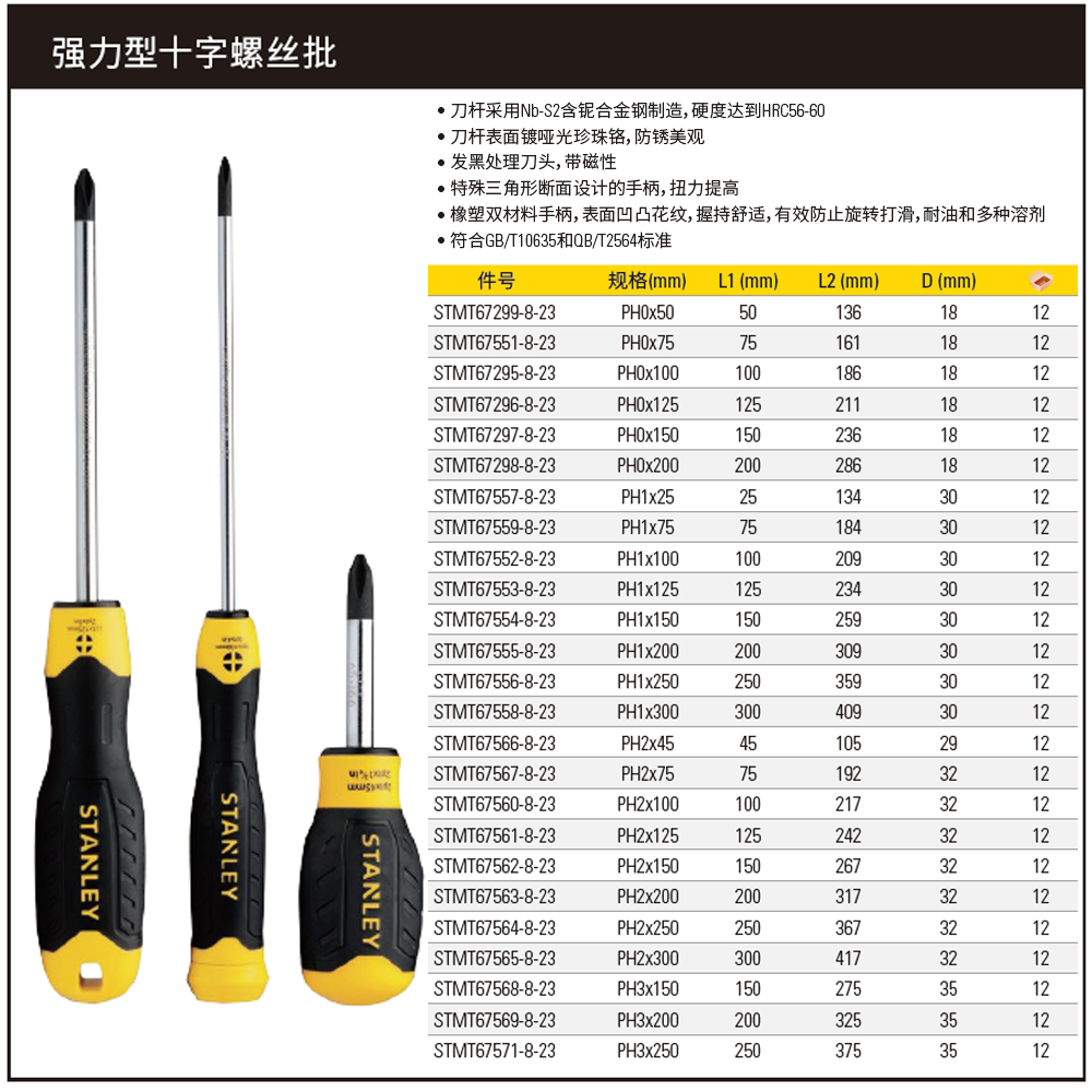 STANLEY/史丹利 强力型十字螺丝批PH1x150mm STMT67554-8-23