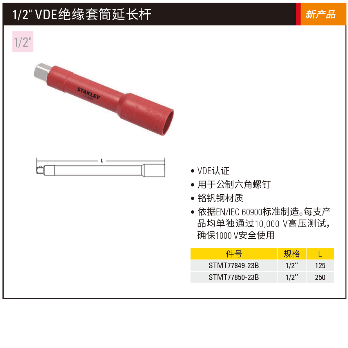 [STMT77849-23B] 1/2"注塑型单色绝缘延长接杆125mm