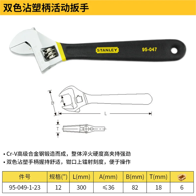 [95-049-1-23] 沾塑柄活络扳手12"