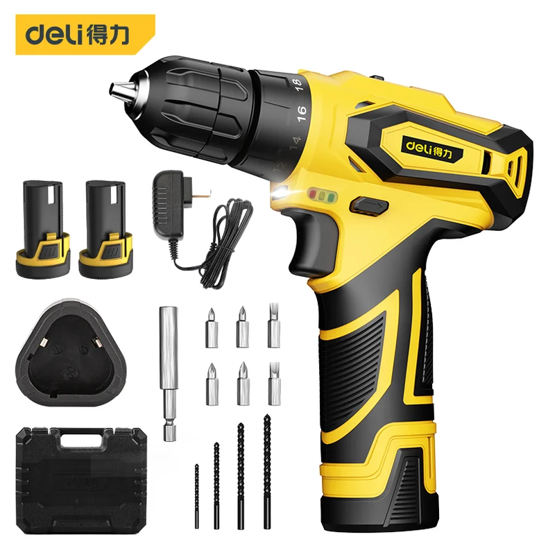 [DL6262] 得力工具锂电钻12V25N.m1.5Ah双电(黄)(把)(产品取消)