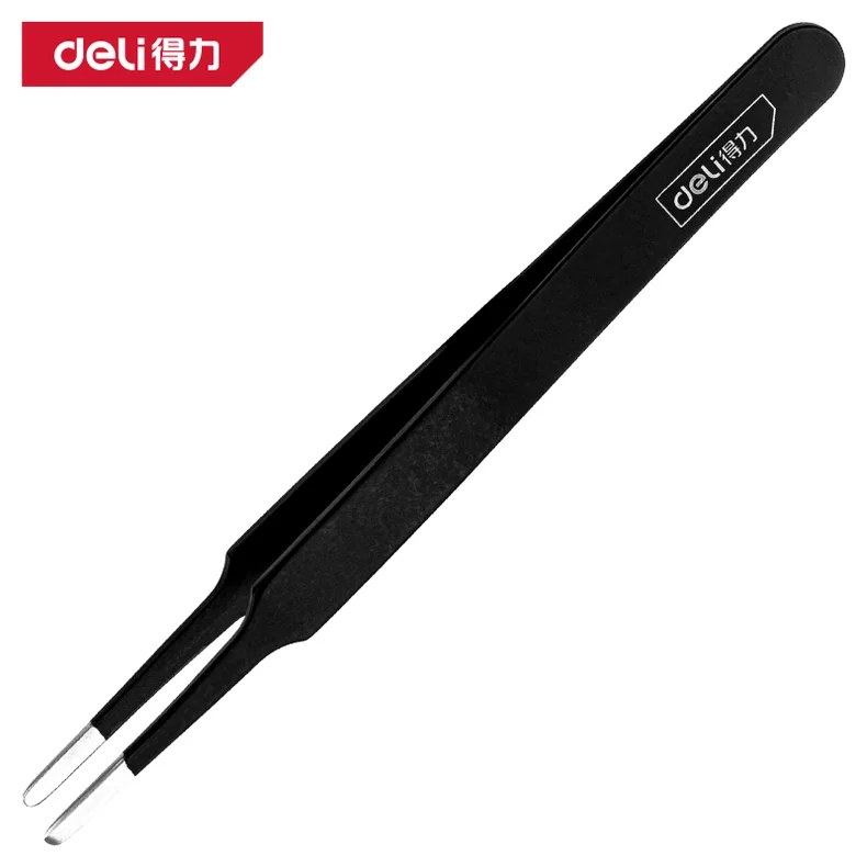 得力/deli 镊子120mm平头发黑(黑)(支) DL396102
