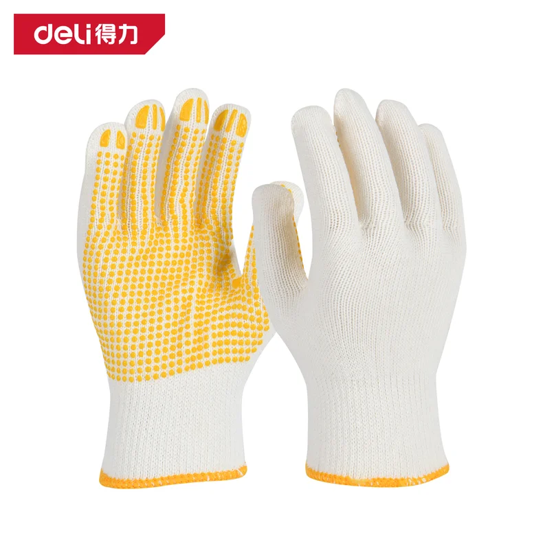 得力/deli 棉纱PVC点珠手套L码12副(黄)(包) DL521021