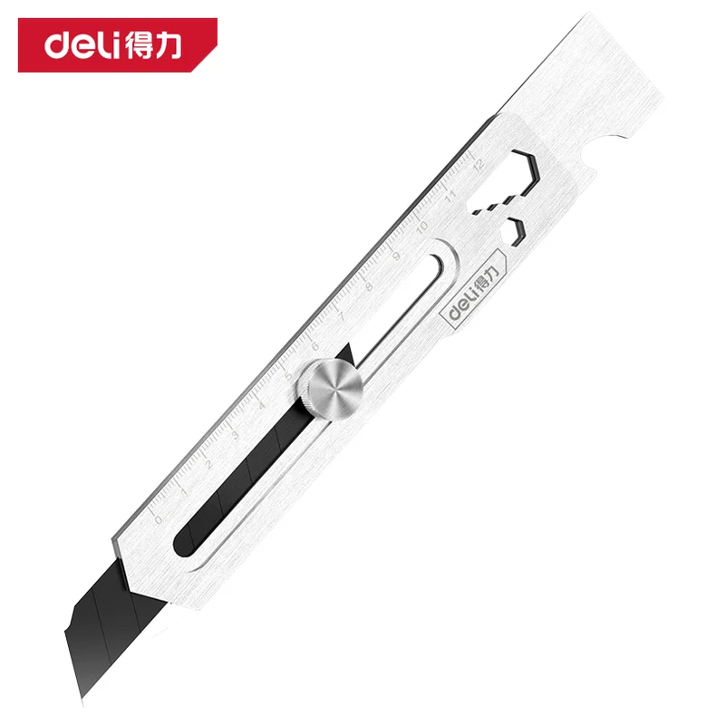 得力/deli 多功能不锈钢美工刀18mm(尾部带铲刀)(银)(把) DL319