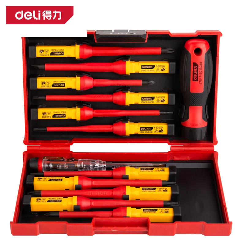 得力/deli 12件快换头绝缘螺丝批套装(红)(套) DL510012