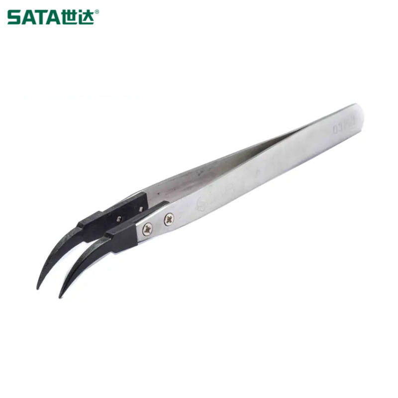 SATA/世达 防静电弯头镊子130MM 03163