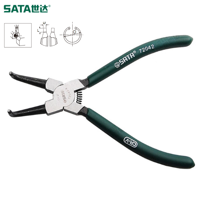 SATA/世达 德式穴用曲口卡簧钳7" 72042